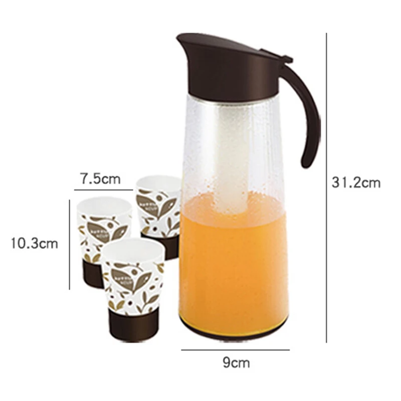 Travel Juice Jug 2.0L plastic water cooler jug with 3 pcs cups beer jug  water pitcher round quick-frozen stick kettle set