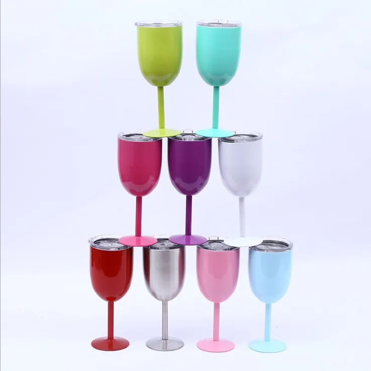 Wine Goblet with lid double wall Stainless Steel insulated vacuum Champagne Cup 10oz Wine Cup