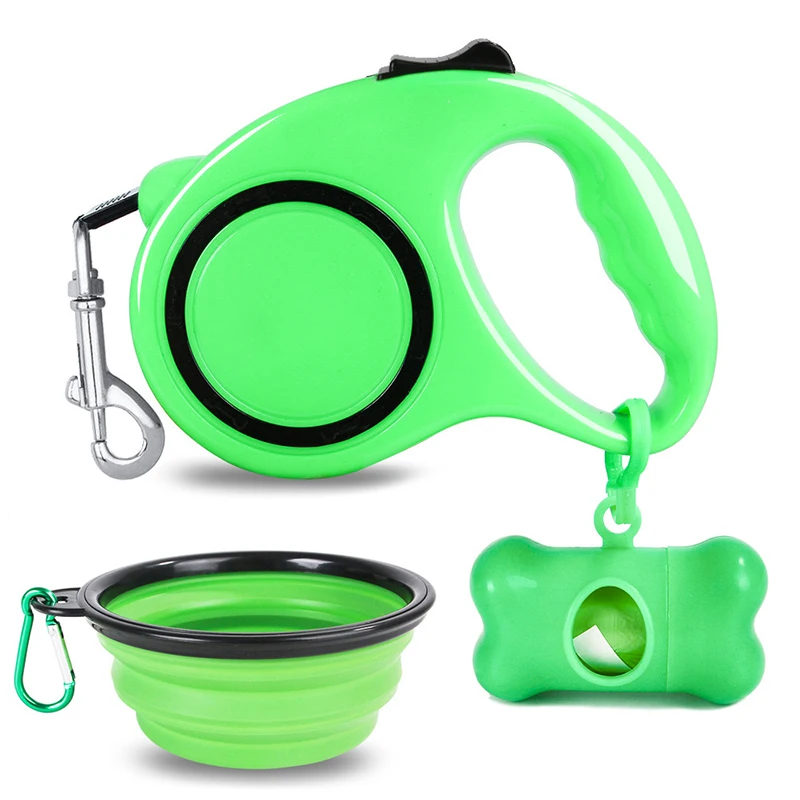 
3 piece Wholesale Retractable Hands Free Plastic Nylon Training Walking outdoor poop bags bowl Pet Dog Leash with Water Bottle 