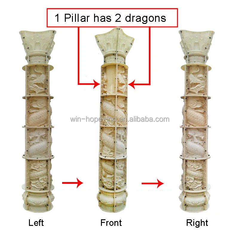 35cm 14 inches Precast Concrete Dragon Decorative Plastic Pillar Column Mold