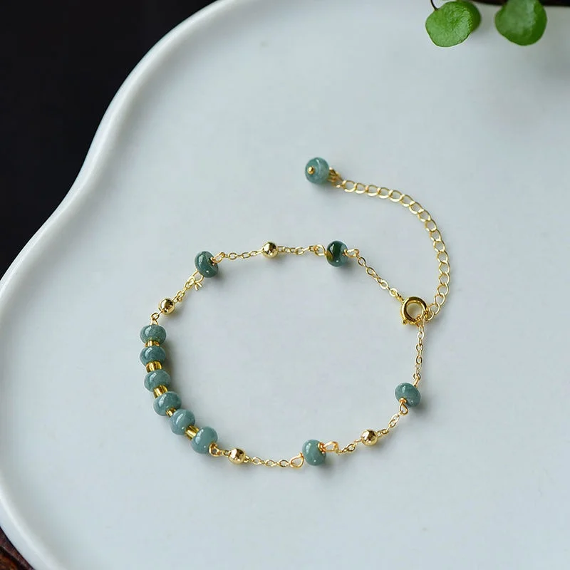 PJ-C306 Natural jade bracelet, gemstone jadeite stone bracelet roundel beaded bracelet 14 K real gold plated