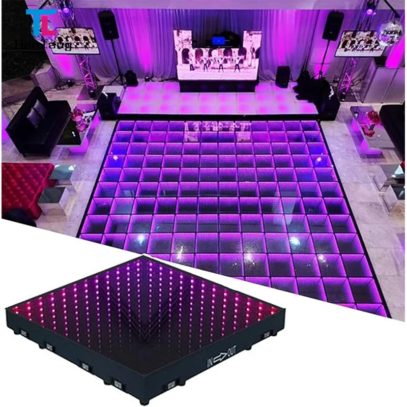 High Quality RGB Dance Tiles Panels Portable Glass Disco Night Club Uplights DMX RGB Color 3d Infinity Mirror Led Dance Floor