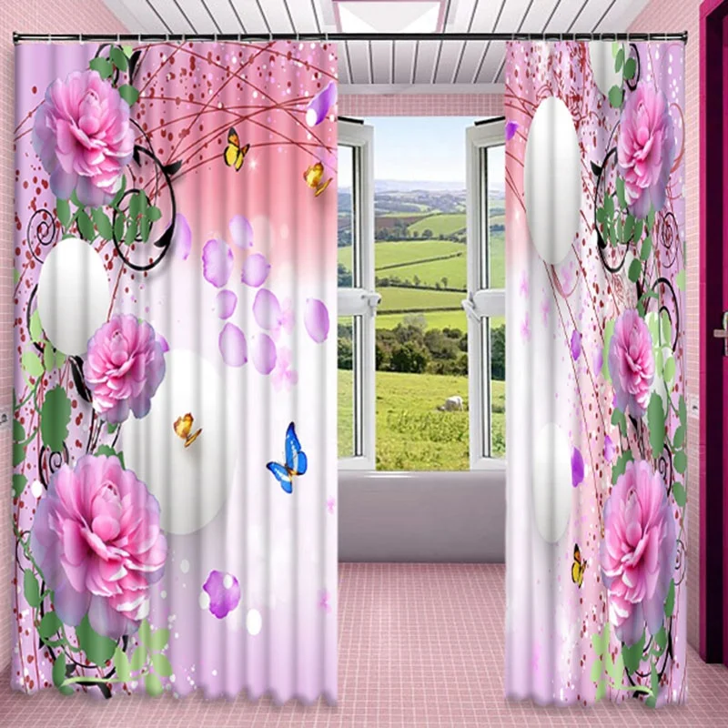 Bindi High Quality Love Style Polyester Beautiful Flower Ball Butterfly 3D Landscape Floral Blackout Curtains