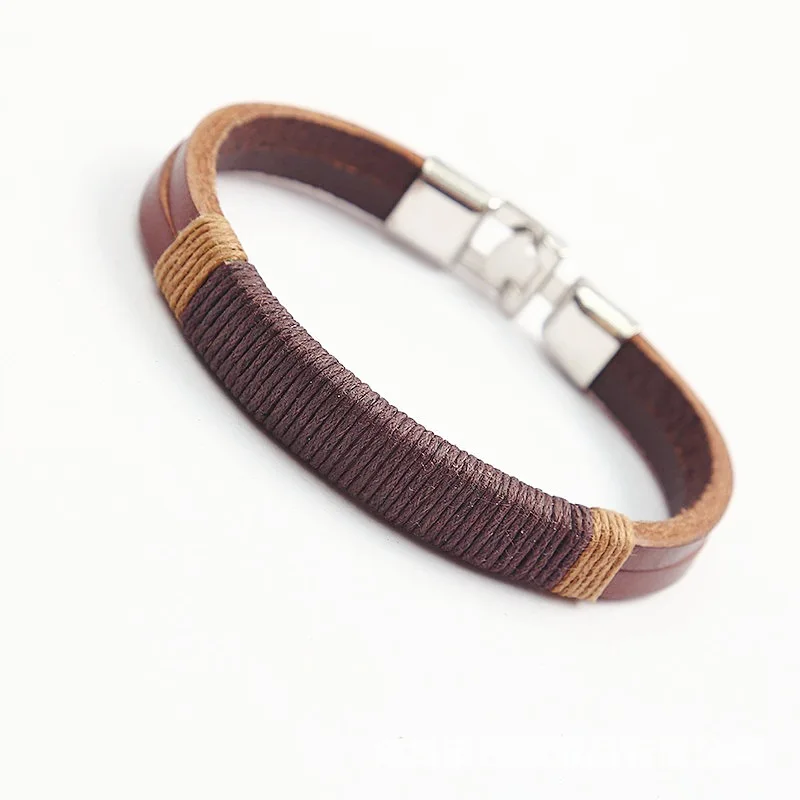 New Surfer Cuff Black Brown Mens Vintage Hemp Wrap Leather Wristband Bracelet