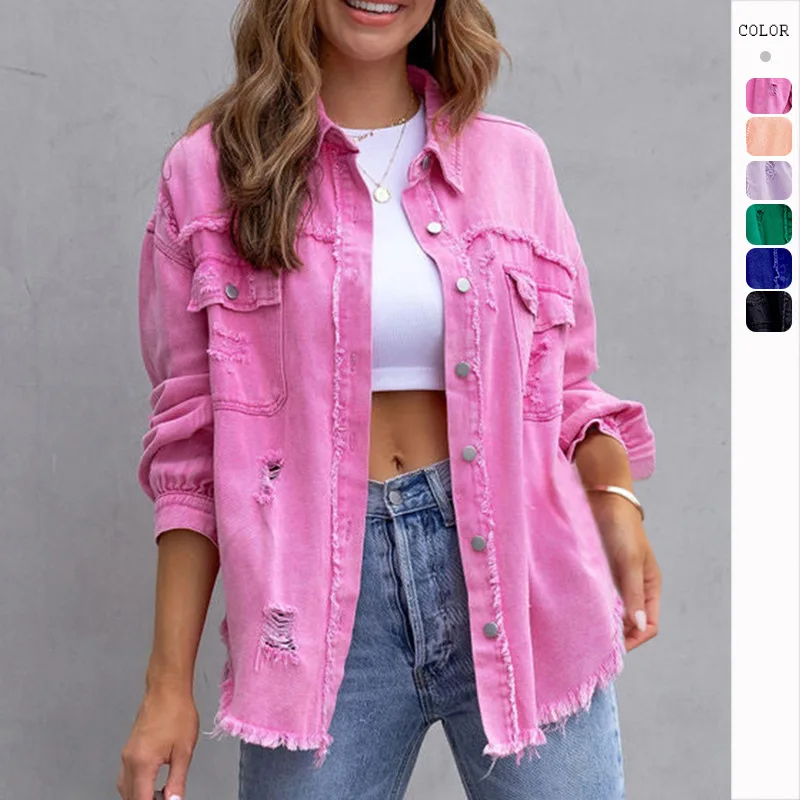 Women Fashion vintage clothing Custom Drop Shoulder Washed Denim Coat Casual Women Jean Denim Jackets