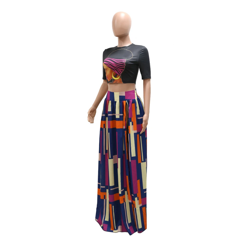 MD-2022061704     tube and skirt fashion short sleeve printed slit women 2 piece set clothing
