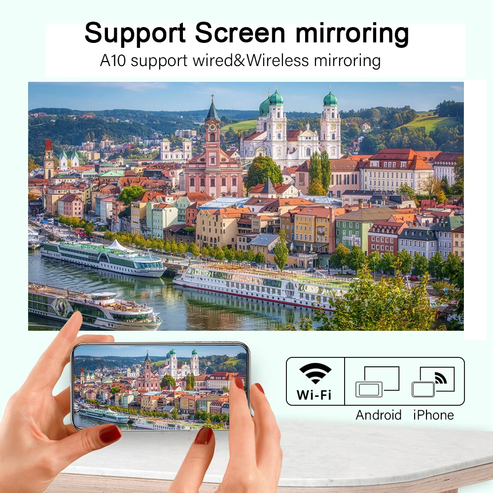 Yinzam High Quality A10 AIR Video Beamer, Cheapest LED 1600 Ansi Lux Android Proyector with WiFi BT 3D Portable projector