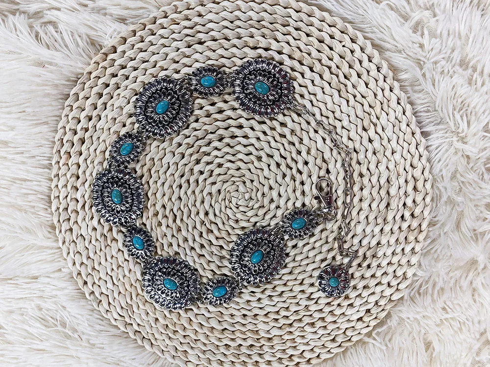 Accept Customized Kids Baby Girls Solid Oval Metal Turquoise Concho Belt Fashionable Western Accessories for Kids