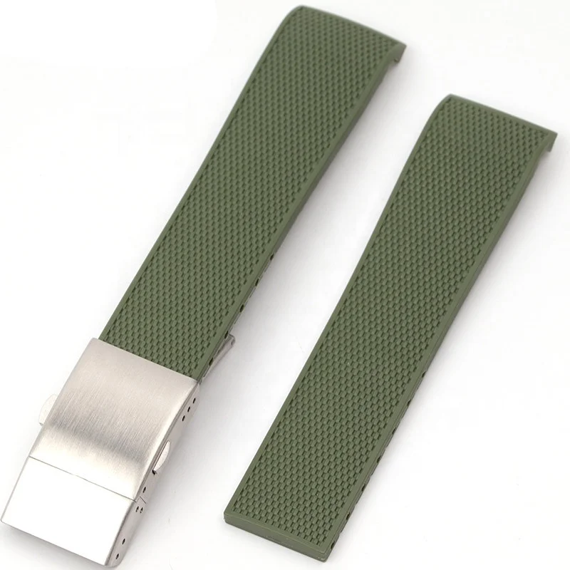 Luxury soft black green blue grey deployment 21mm silicone watch band for conquest longines diver rubber strap