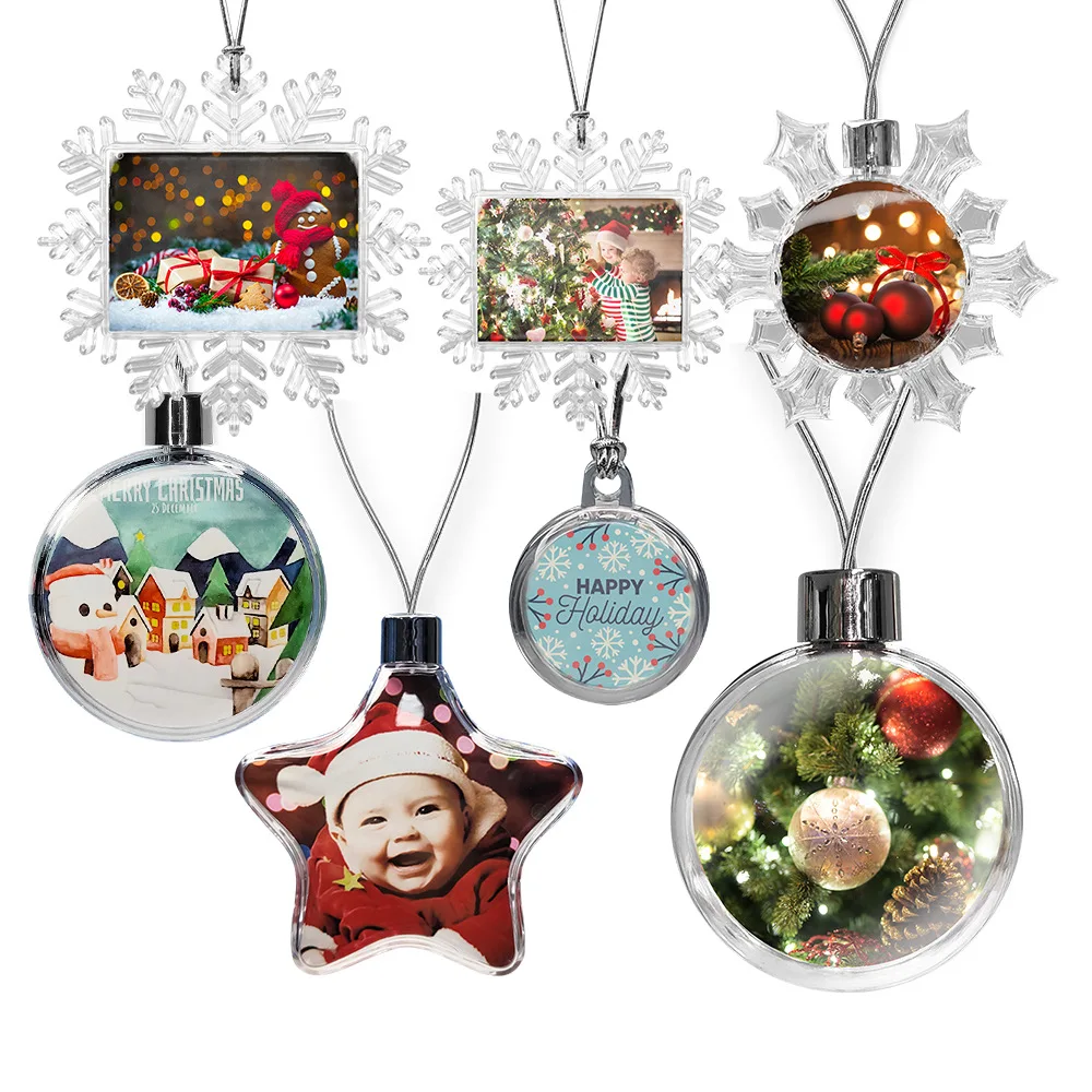 2023 Personalized Transparent Double-sided Christmas Decorations Plastic Snowflake Photo Pendant