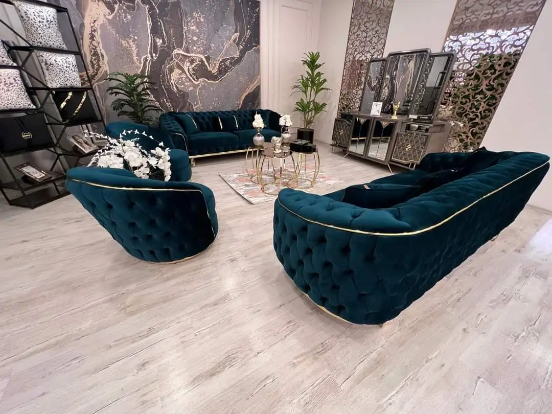 Luxury american sofa set furniture living room sofas button couch brown classic vintage top velvet chesterfield sofa