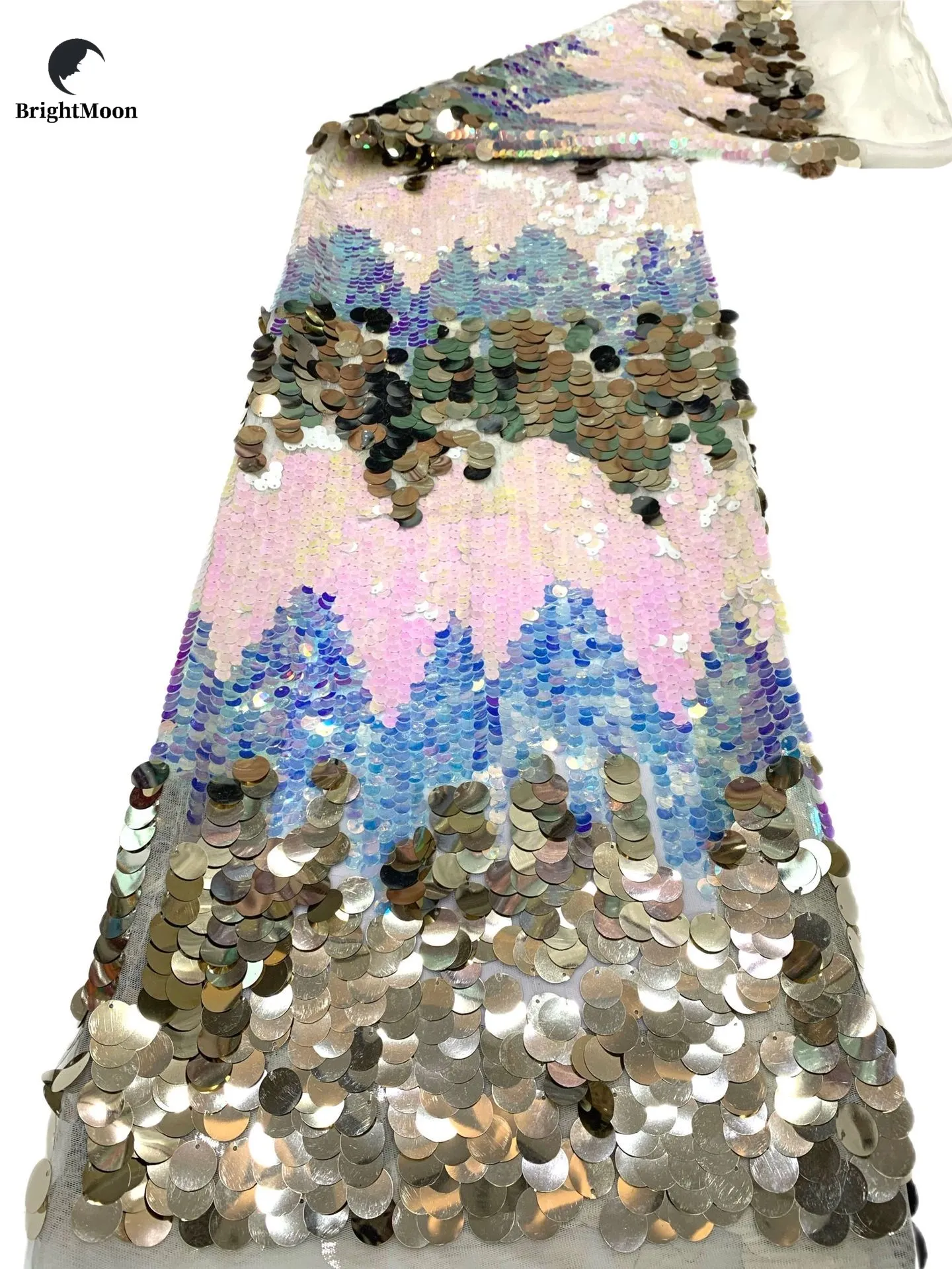 Shiny multi color sequin lace fabric combination of large and small sequins lace fabric