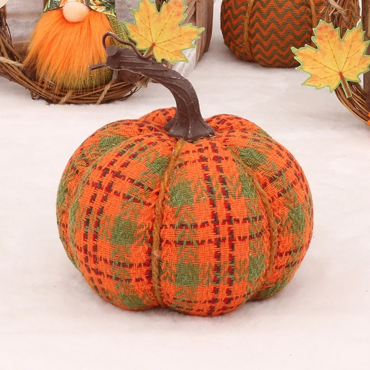 Fabric Pumpkins for Decorating Halloween Thanksgiving Fake Knitted Fabric Pumpkin Desktop Window Decorations H0461