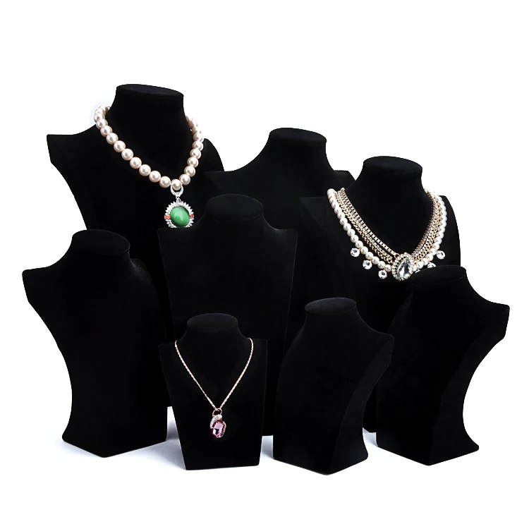 Wholesale custom female model portrait fancy unique mannequin bust black velvet luxury jewelry showcase necklace chains display