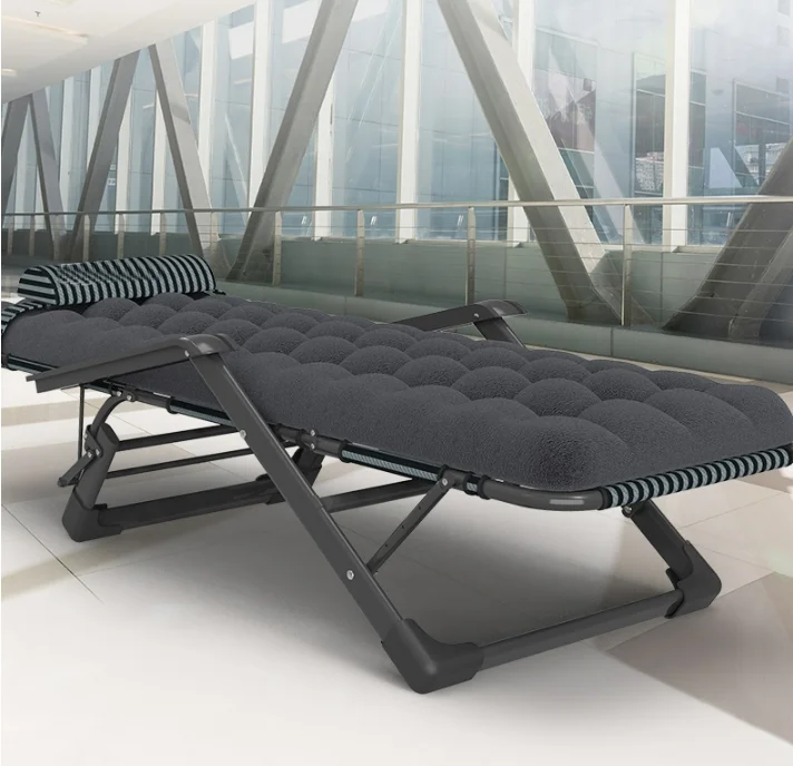Adjustable  Folding Steel Oxford Cloth Lounge Chair Dual-purpose Chair  Foldable Bed with Soft Cushion