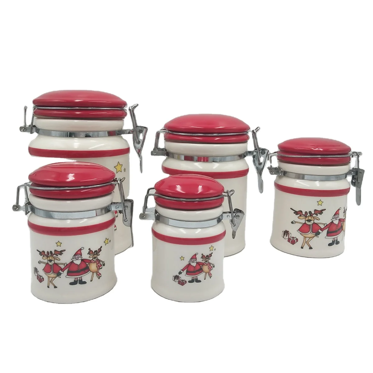 Custom logo  decorative ceramic airtight seal food coffee desert jars with metal lock