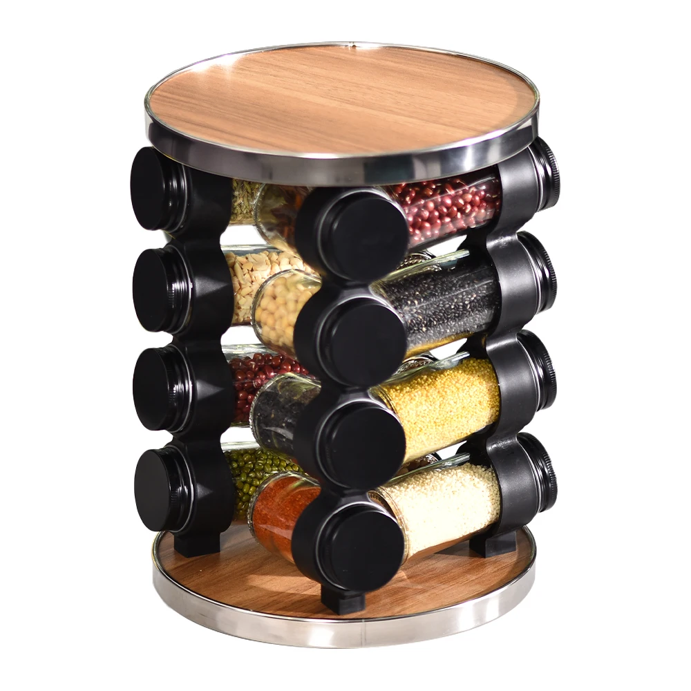 Rotating Seasoning Organizer For Cabinet Stainless Steel Standing Spice Tower Revolving Spice Rack Organizer With Jar