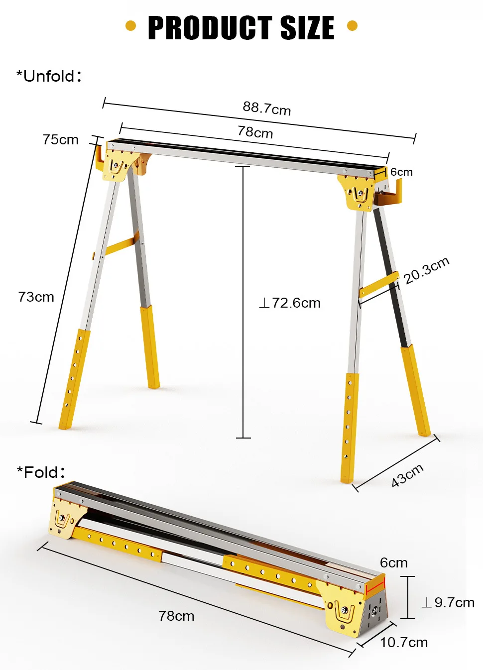 Foldable Multifunctional Saw Horse Iron Saw Wooden Frame Table Top Metal Bracket