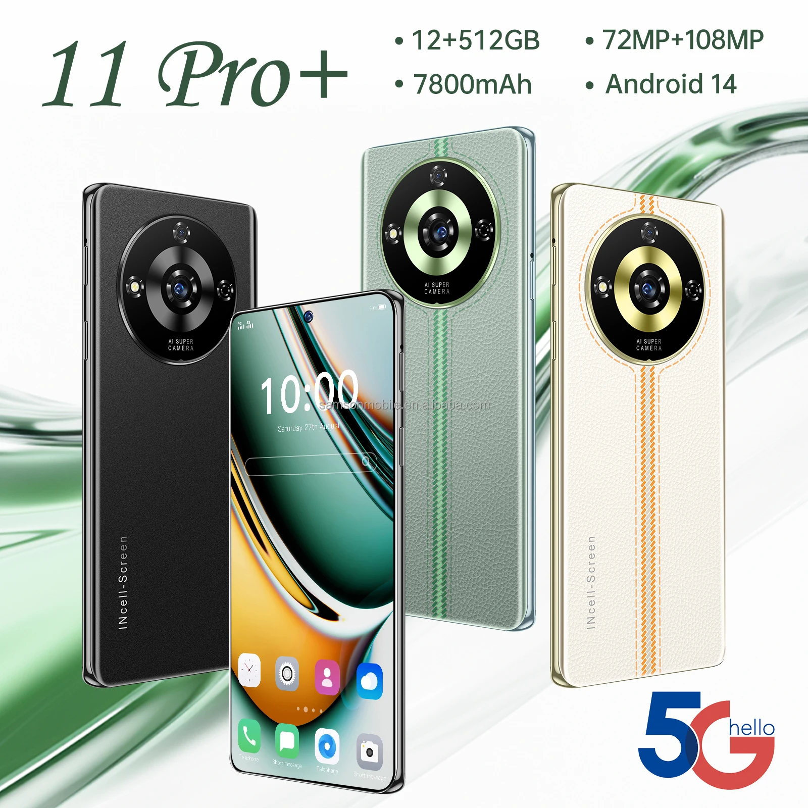 New design Cross-Border 11 Pro+ Android 8-Core 12+512G Mobile Phone 7.3 Inch 108MP HD Large Screen  5G smartphone