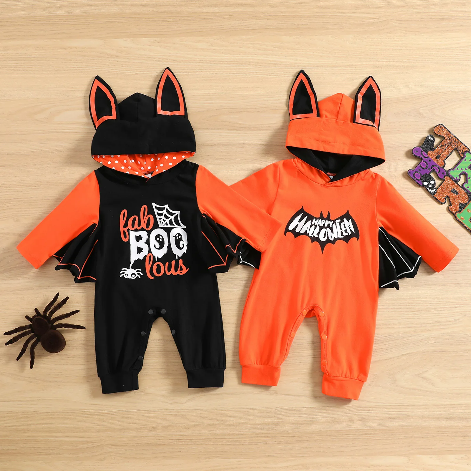 LZH New 2022 Halloween Pumpkin Romper Baby Autumn Jumpsuit Cute Bat Shape Long Sleeve Jumpsuit Baby Romper