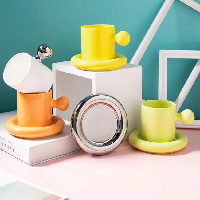 Hot selling custom colors household office coffee cups afternoon tea ceramic cup saucer set