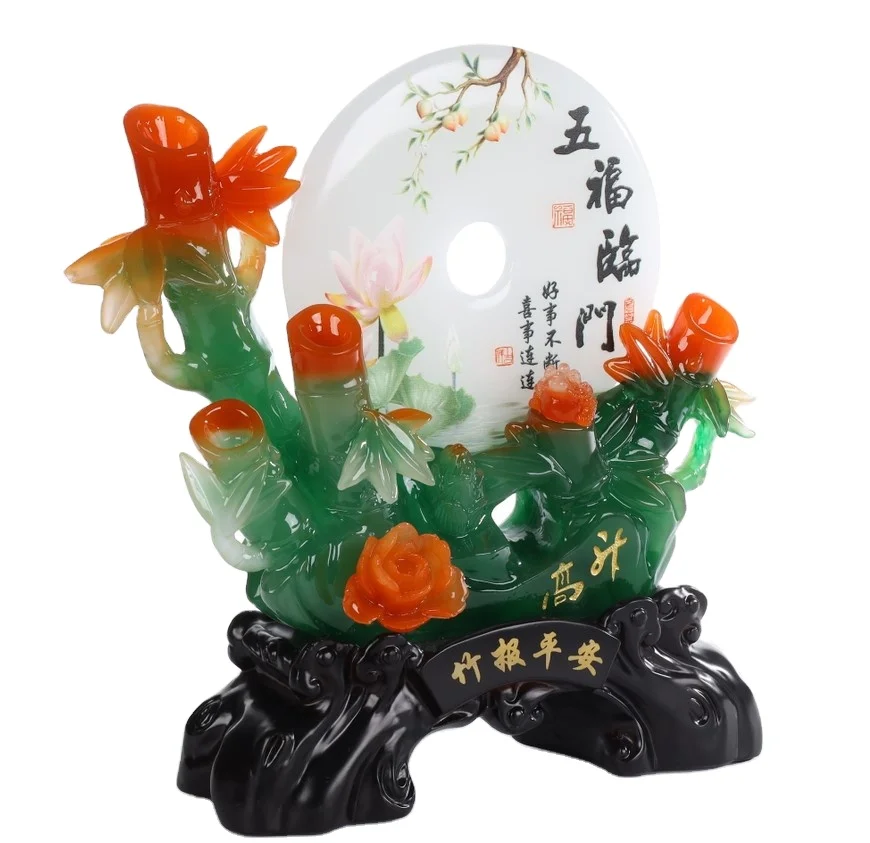Lucky Jade Safe Buckle Decoration Home Living Room Jade Ruyi Tv Cabinet Decoration Resin Bamboo Statue Opening Feng Shui Gift