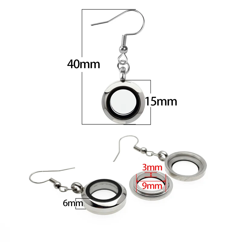 Wholesale 15mm/17mm Stainless Steel Twist Screw  Closure Glass Stainless Steel Back Earring With Glass Floating  Locket /Pair