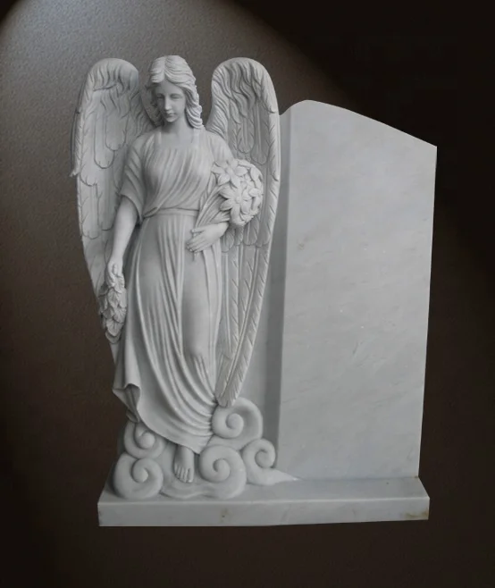 Cemetery Hand Carved White Marble Sitting Angel Tombstone Gravestone