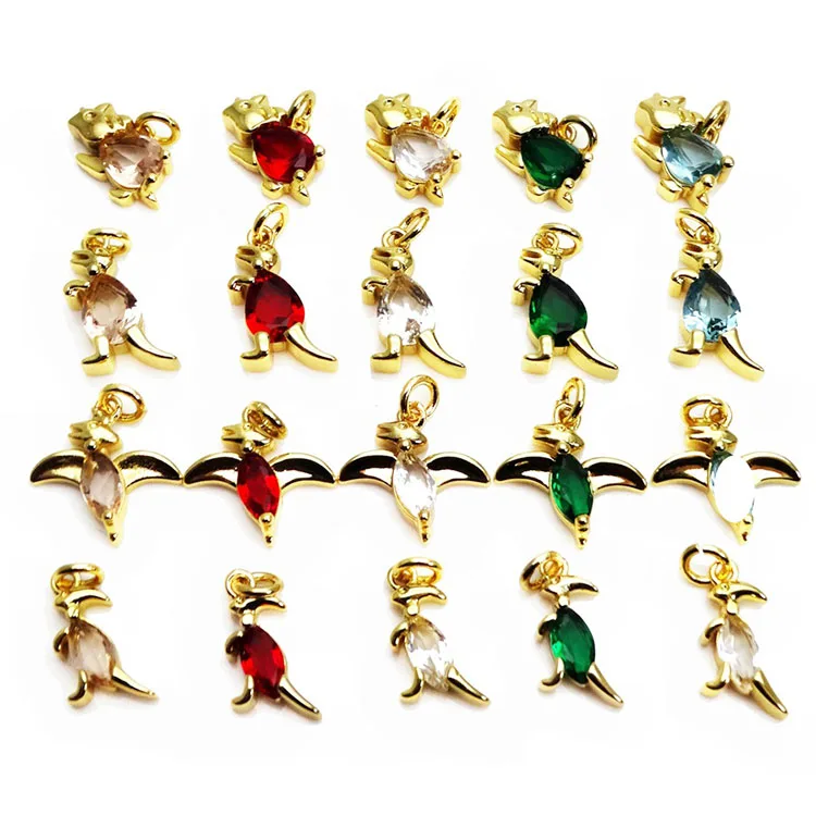 CZ8501 tiny 18k gold cz micro pave Dinosaur Pterosaur Pterodactyl charms ,Fashion jewelry brass small cz Dinosaur Dino charms