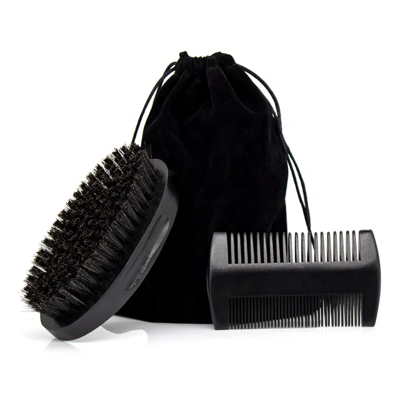 China Supplier Wholesale OEM Logo Mens Wood Beard Brush Kit Bamboo Wooden Boar Bristle Beard Brush Comb Set For Men