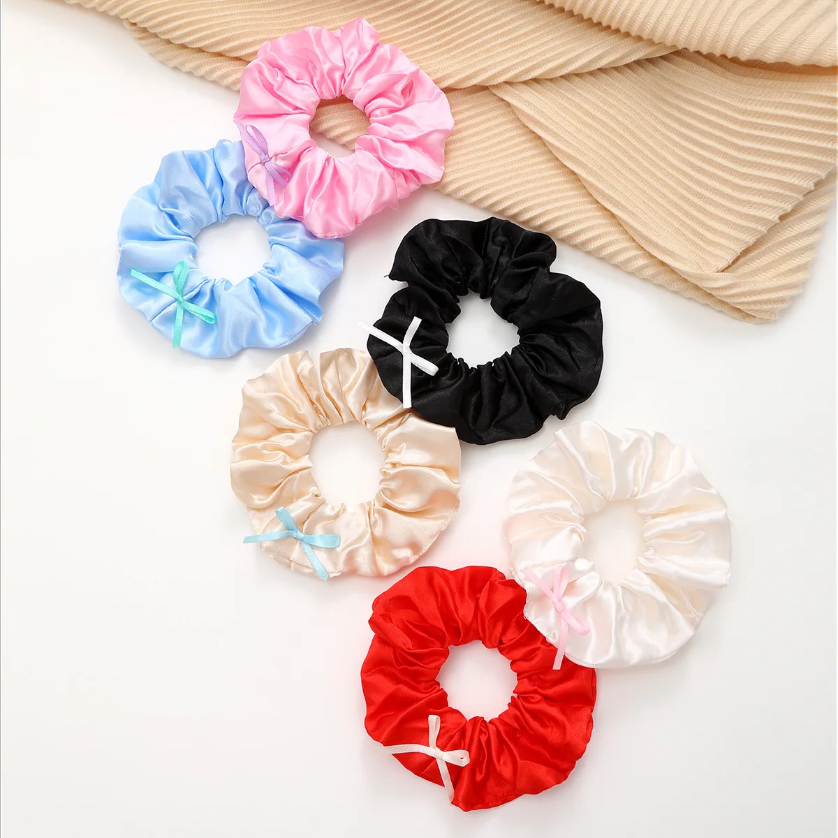 Trendy Satin Bow Hair Scrunchie for Women Spring Korean Style Wide Hair Tie for Ponytails