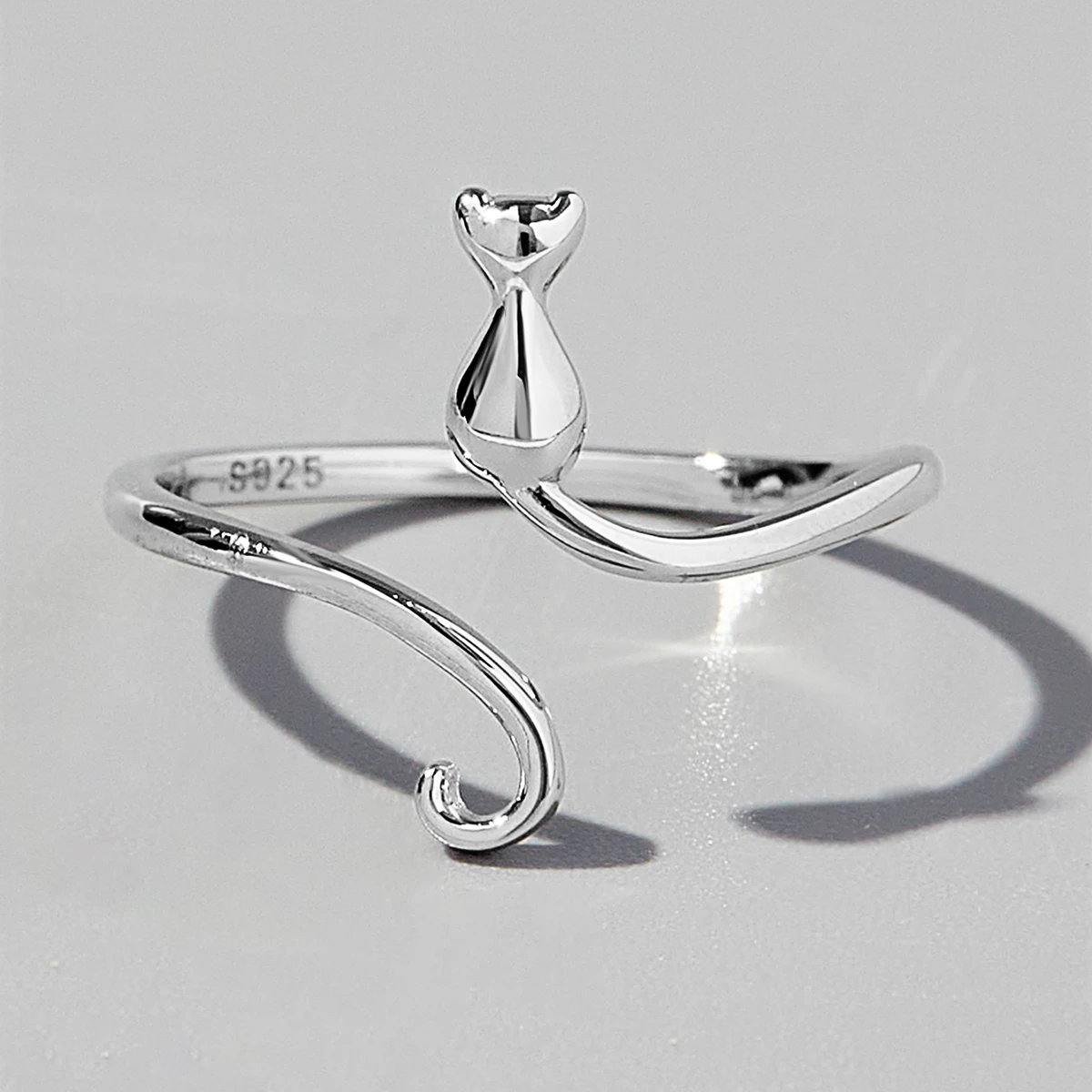 Fine Jewelry 925 Sterling Silver Cat Adjustable Ring Jewelry Women Gold Plated Animal Rings For Woman