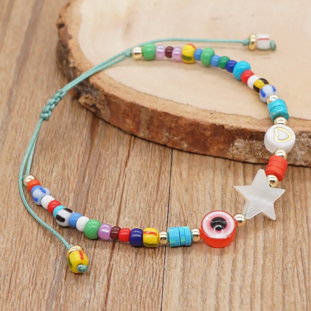 Adjustable Custom Bracelet Five-pointed Star Bead Woven Bracelet Boho Hand Beaded Rainbow Bracelet