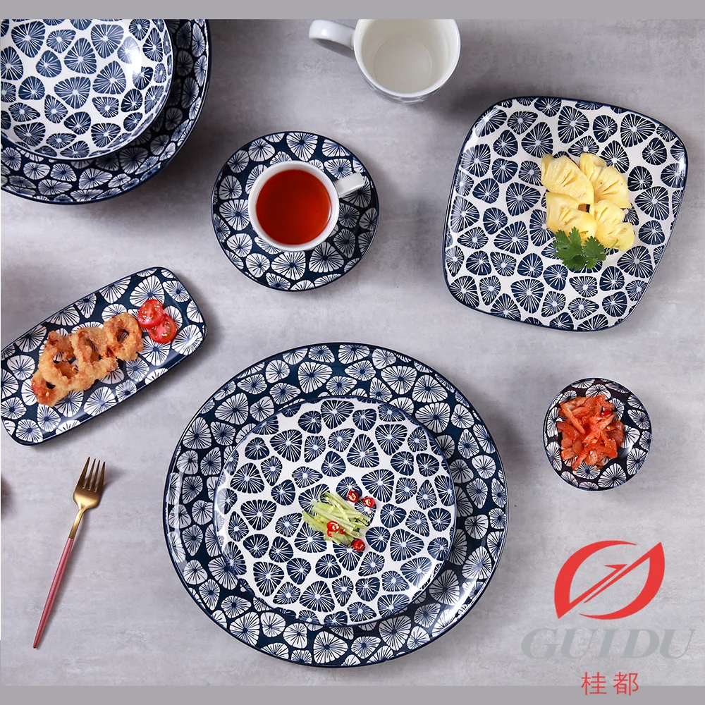 Wholesale brand Luxury Porcelain Ceramic Tableware plate dish serving marble design Stoneware Square Dinnerware set