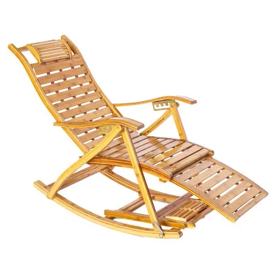 Factory  Cheap Price Adjustable Bamboo Rocking Chair Relax Chair with Stretchable Footrest and Foot Massage Leisure Chair