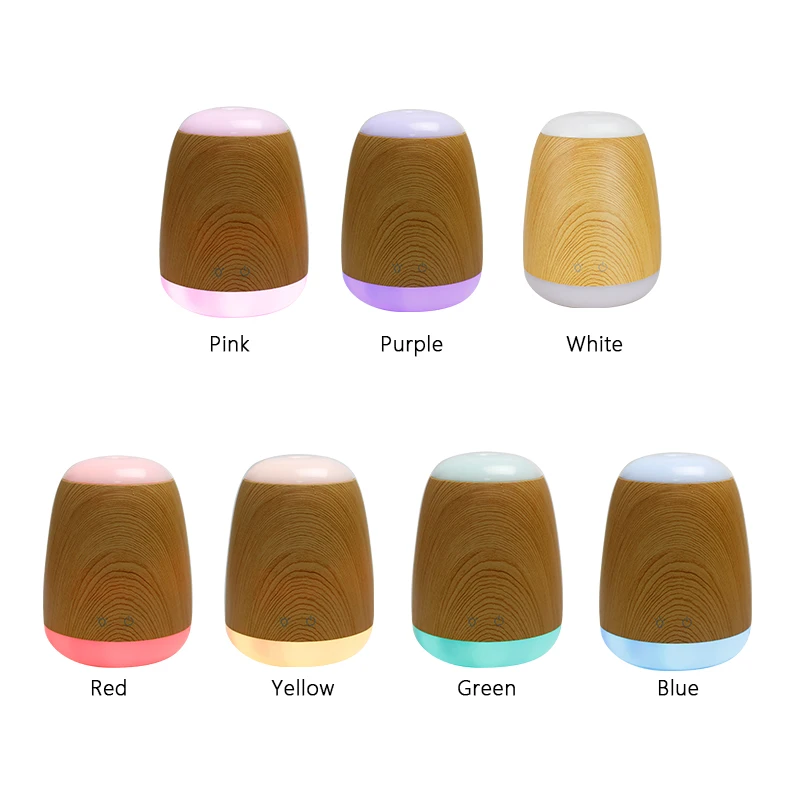 Room Colorful LED Mini Water Mist Essential Oil Diffuser Air Humidifier Aromatherapy Wood Grain Humidifier