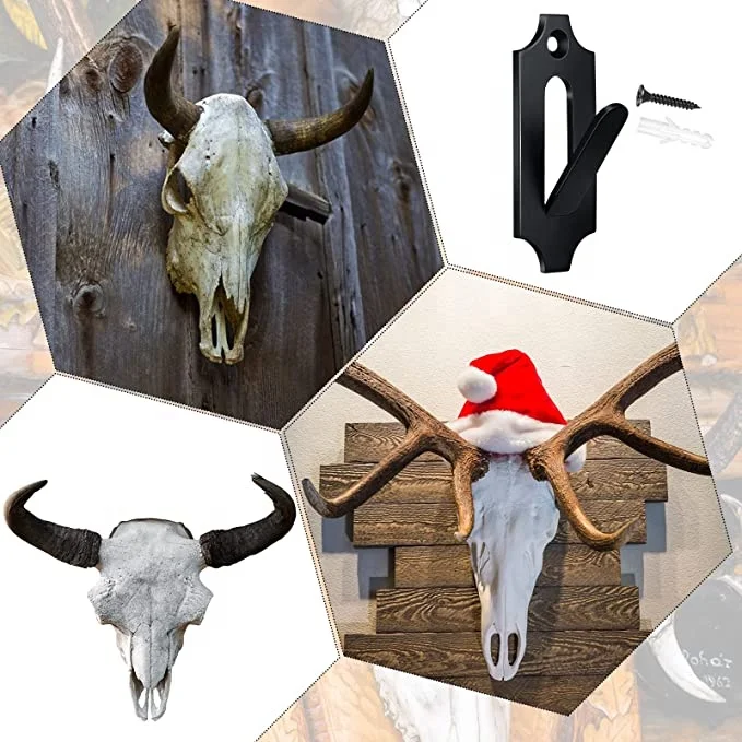 European Skull Wall Mount Metal , Hunting Deer Skull Mount Antler Skull Hooker for Deer Antelope Small Game Animals Deer Hanger