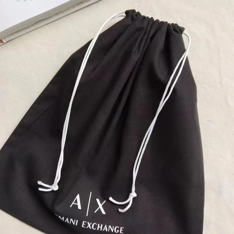 Reusable Black 100% Cotton Canvas Dust Bag Custom Printed Muslin Drawstring Bag Laundry Bag