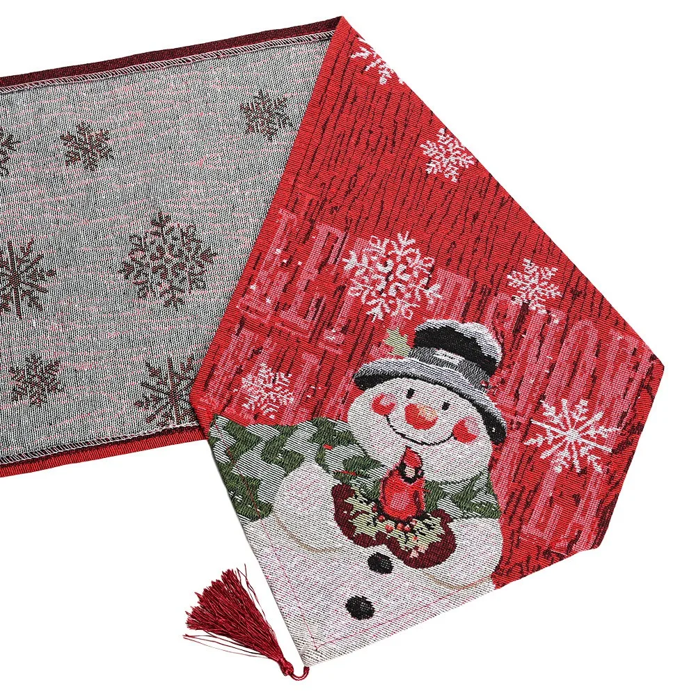 Christmas Decoration Cotton Linen Snowman Embroidery Table Flag Christmas Red And White Tablecloth Flag