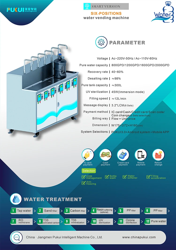 5 Gallon bottle refilling drinking water vending machine with 6 output faucets