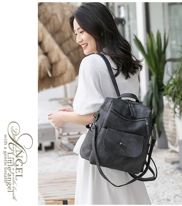 Women Backpack Casual School Shoulder Bag Waterproof Leather Backpack Purse Retro Vegan Leather Convertible Backpack Travel Bag