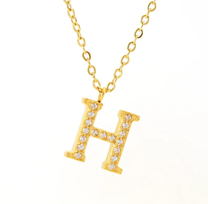 Custom 18K Gold Plated Stainless Steel Chain A-Z Diamond Initial Letter Pendant Necklace Gift Wedding Party