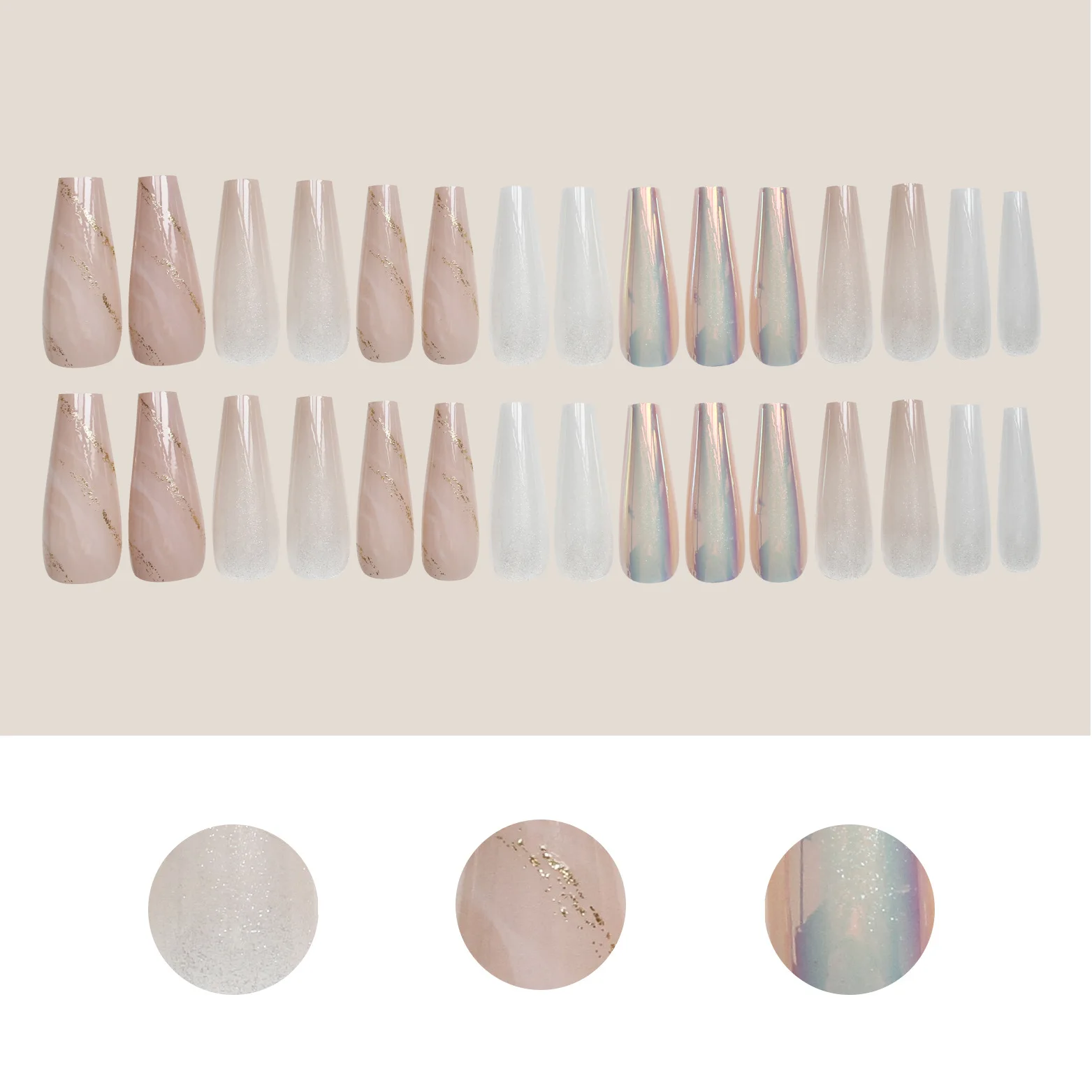 Long Ballet 30PCS Fake Nails Aurora Rendering Onion Pink Fingernails With Jelly Glue