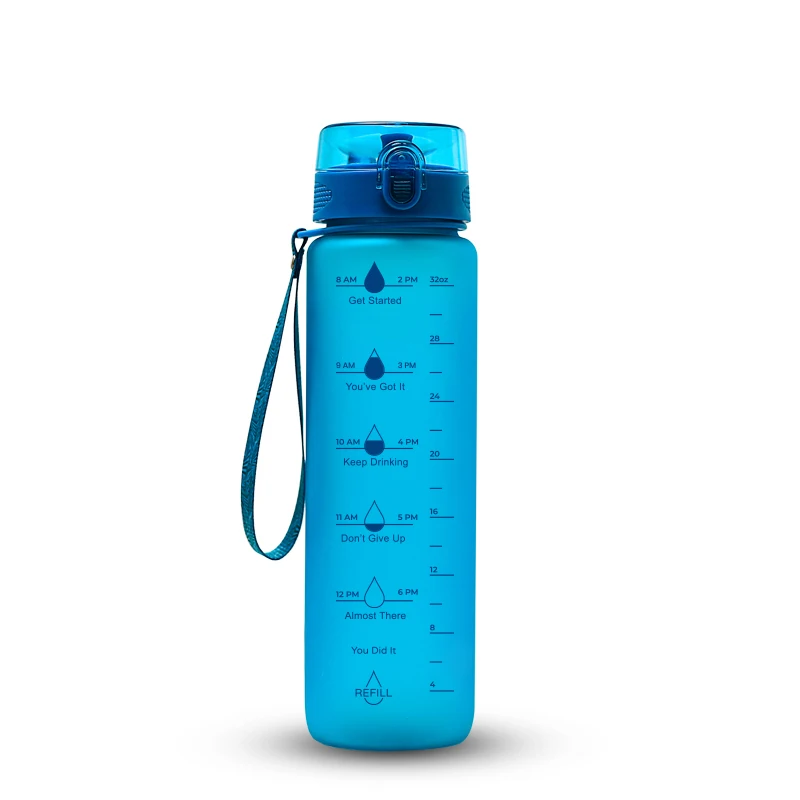 Hiking Water Bottle Frosted Plastic Bottle 1 Liter 32 Oz Motivational Water Bottle With Time Marker Reminder