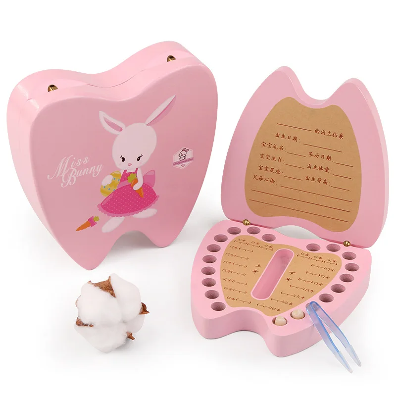2023 Best-selling Baby Milk Teeth Keepsake Wooden Box Tooth Shaped Kids Lanugo Storage Holder for Newborns Fetal Hair