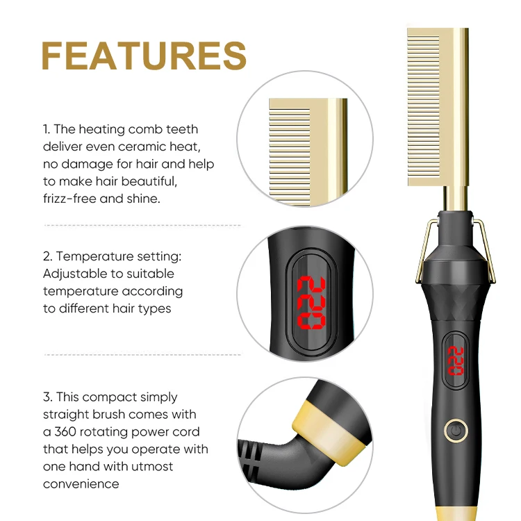 High Quality  500 Degrees Ceramic LCD Hot Comb Professional Heating Electrical Hair Straightening Comb
