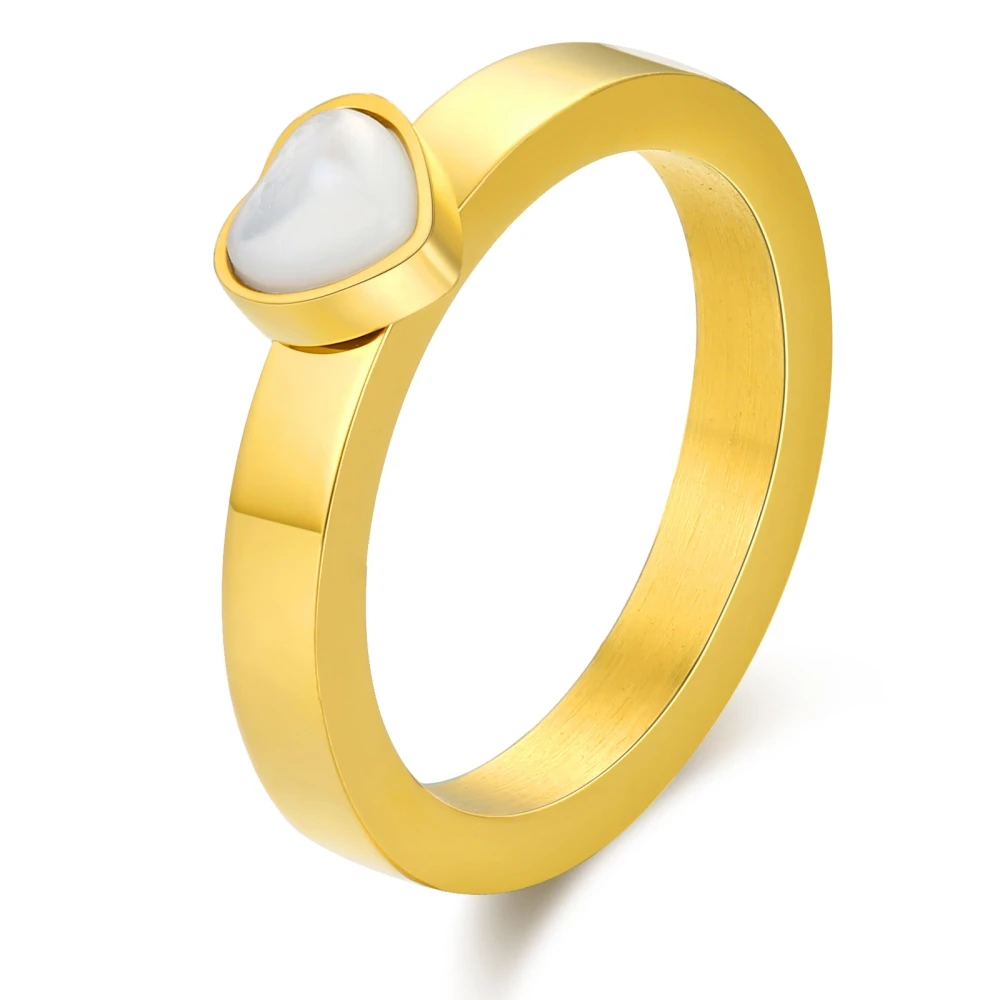 Romantic love gift shell dainty gold plated  stainless steel jewelry set heart ring