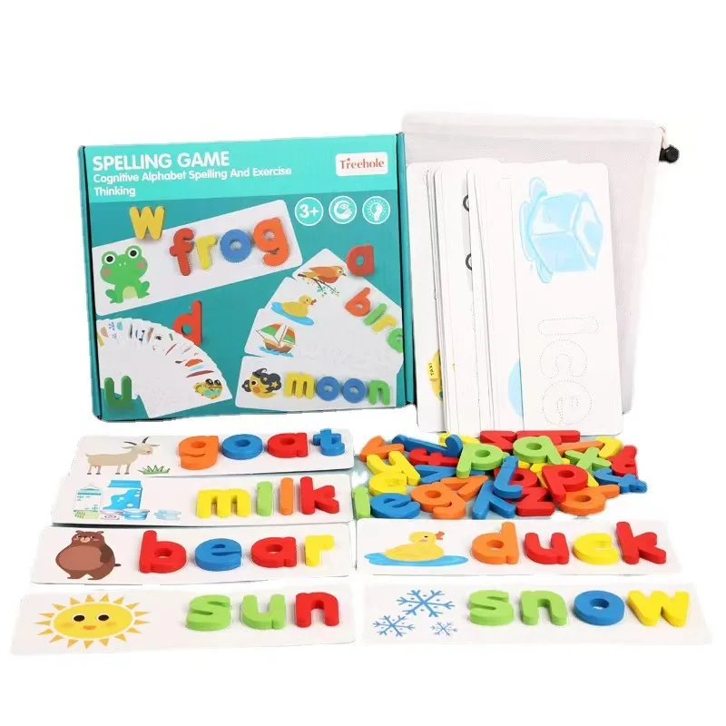 Montessori educational letters set Learning Cards pretend play preschool Word Spelling Game other Wooden Toys