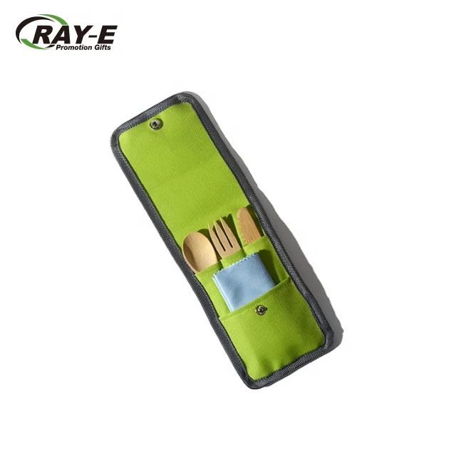 Friendly Outdoor Travel Portable Set Knife and Fork Spoon 16cm Custom logo Reusable Bamboo Cutlery Set Canvas bag