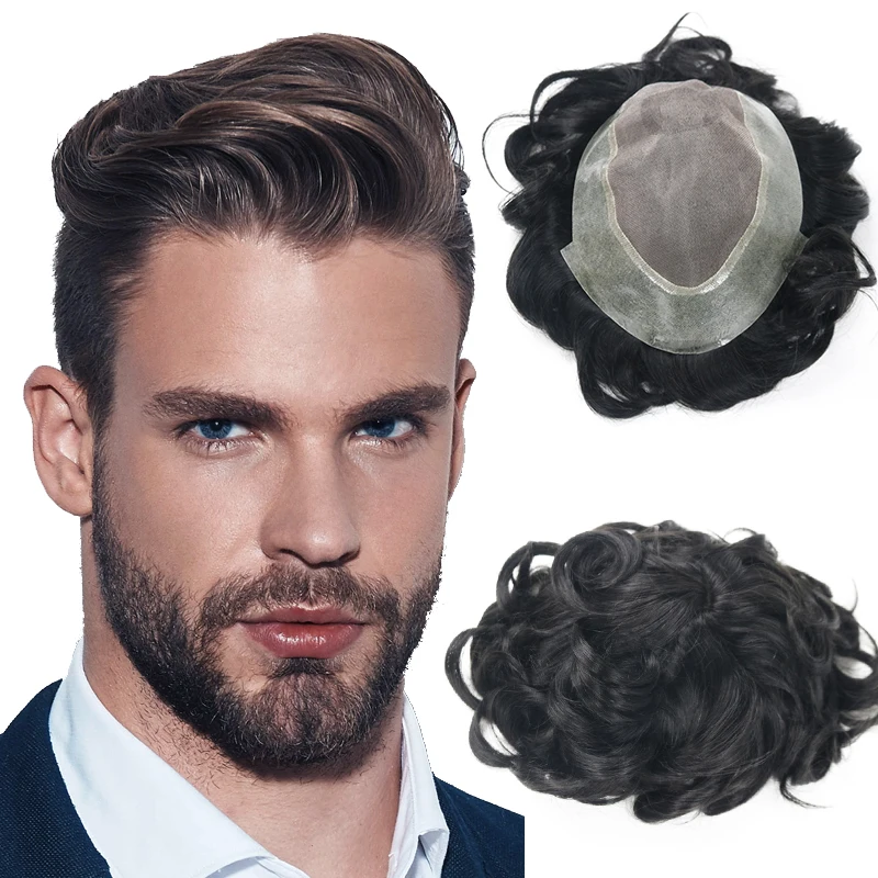 
Top Quality Human Hair Men Topper Cheap Toupee Hairpiece Toppee Wig 